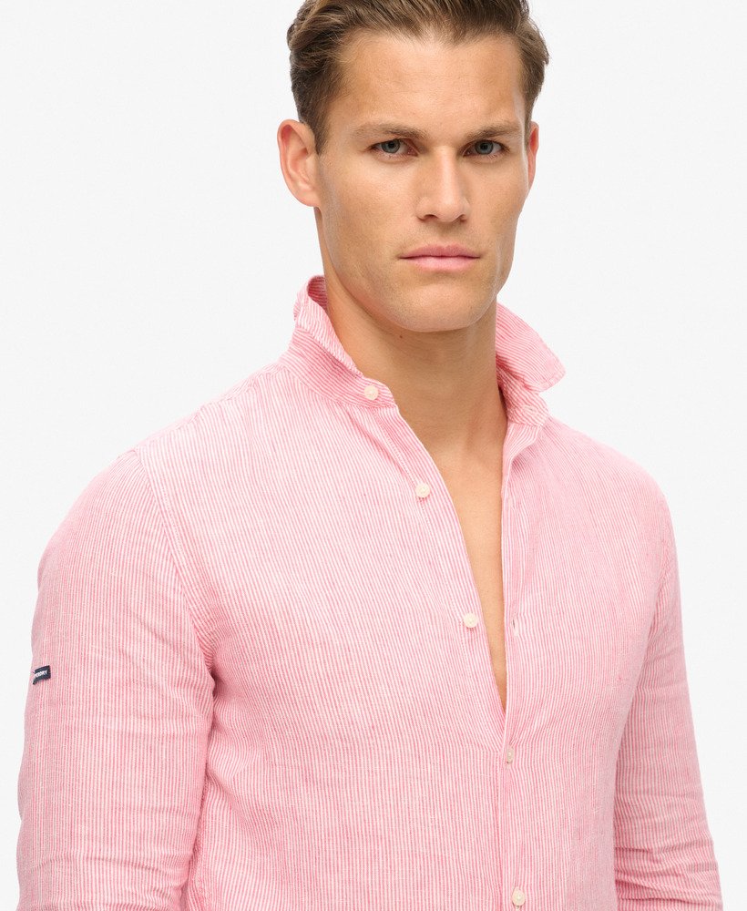 casual linnen shirt met lange mouwen in new house pink stripe