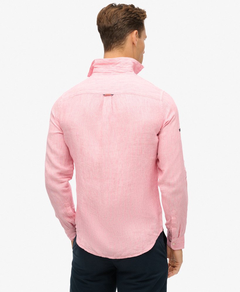 casual linnen shirt met lange mouwen in new house pink stripe