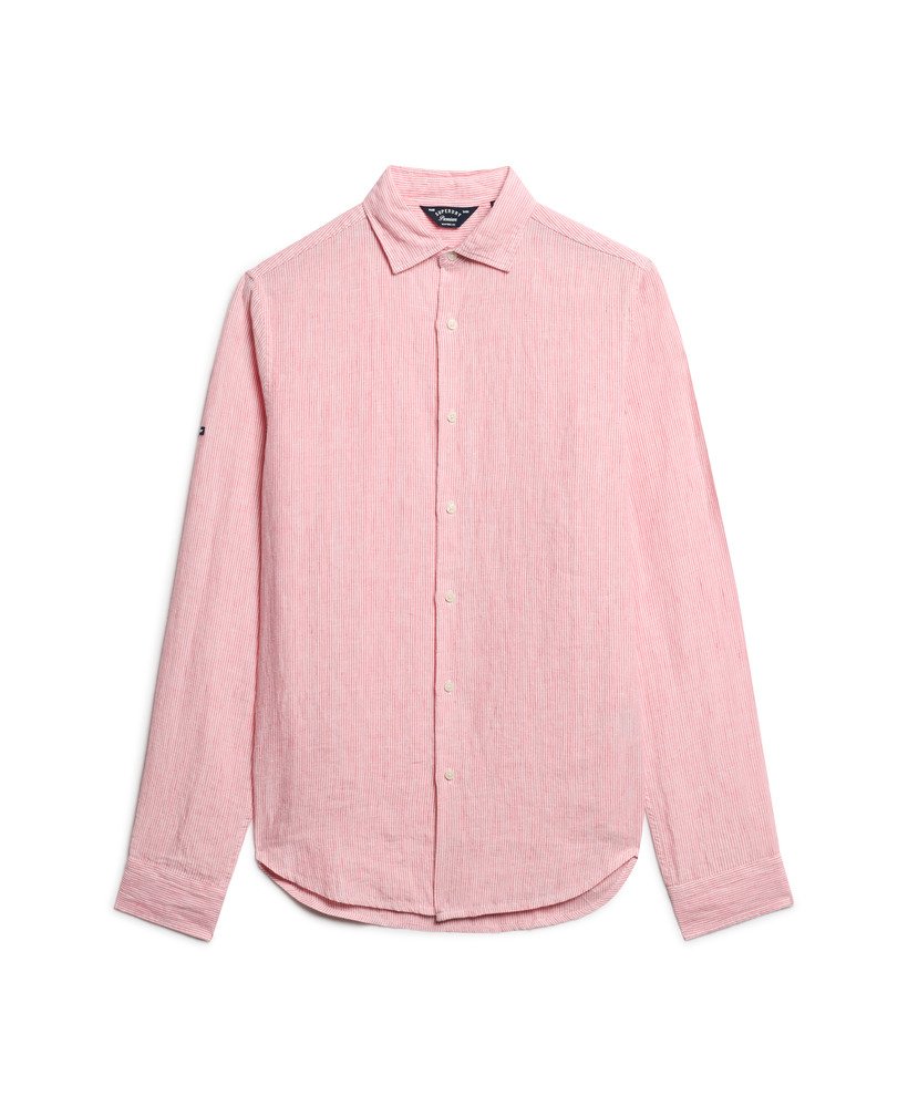 casual linnen shirt met lange mouwen in new house pink stripe