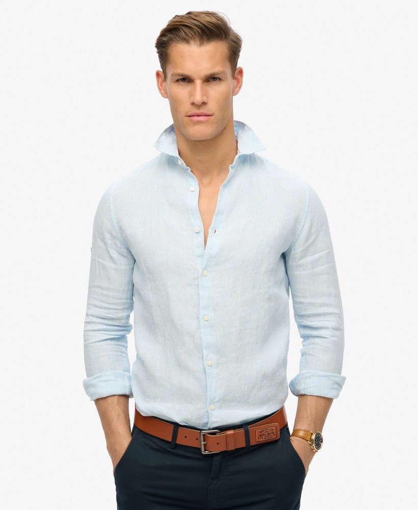 casual linnen shirt met lange mouwen in zeegroene strepen
