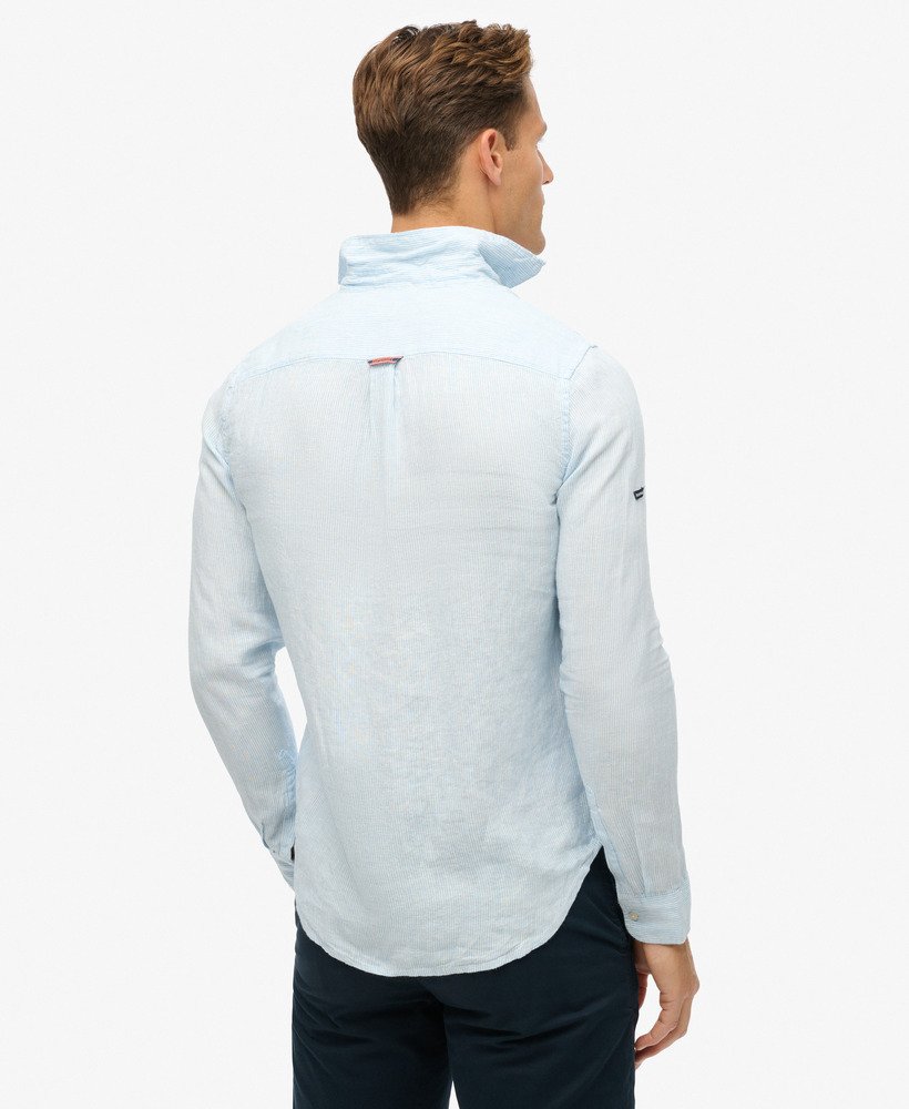 casual linnen shirt met lange mouwen in zeegroene strepen
