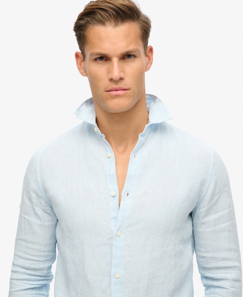 casual linnen shirt met lange mouwen in zeegroene strepen