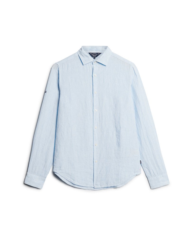 casual linnen shirt met lange mouwen in zeegroene strepen