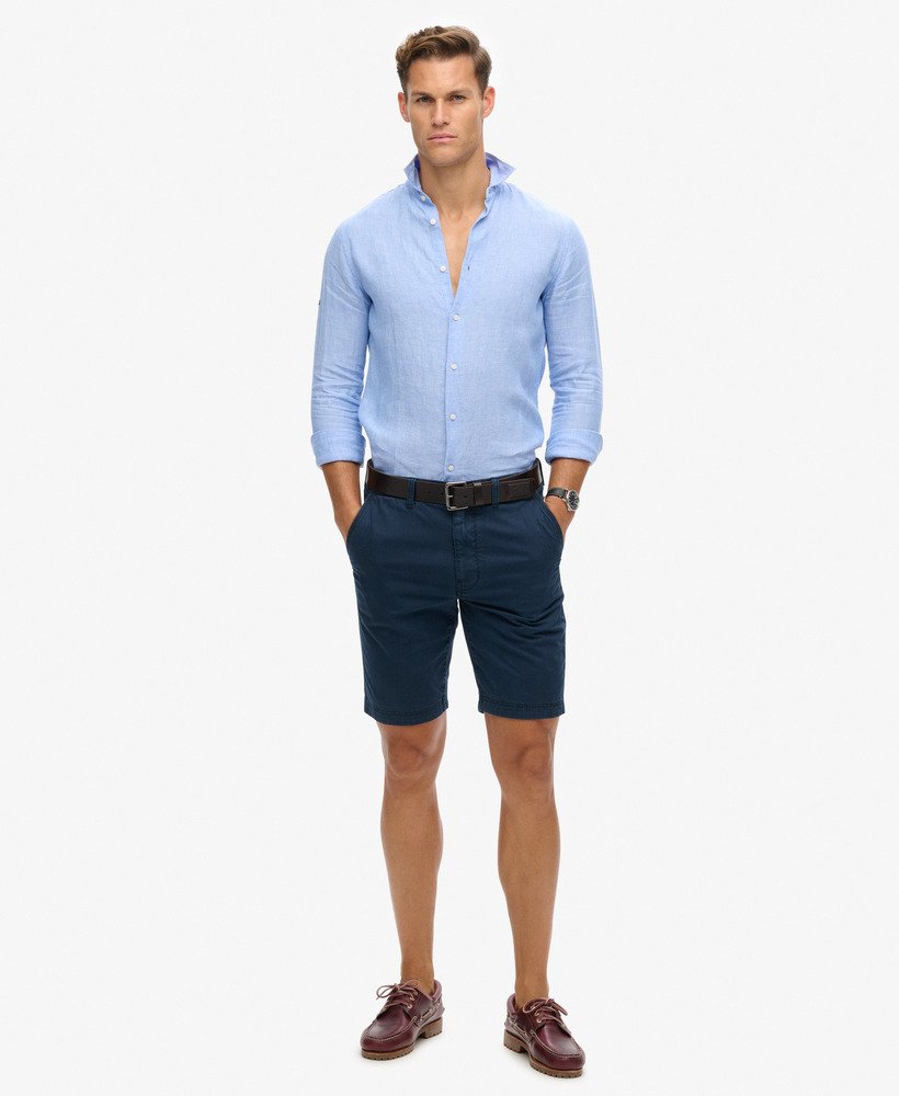 casual linnen overhemd met lange mouwen in lichtblauw chambray.