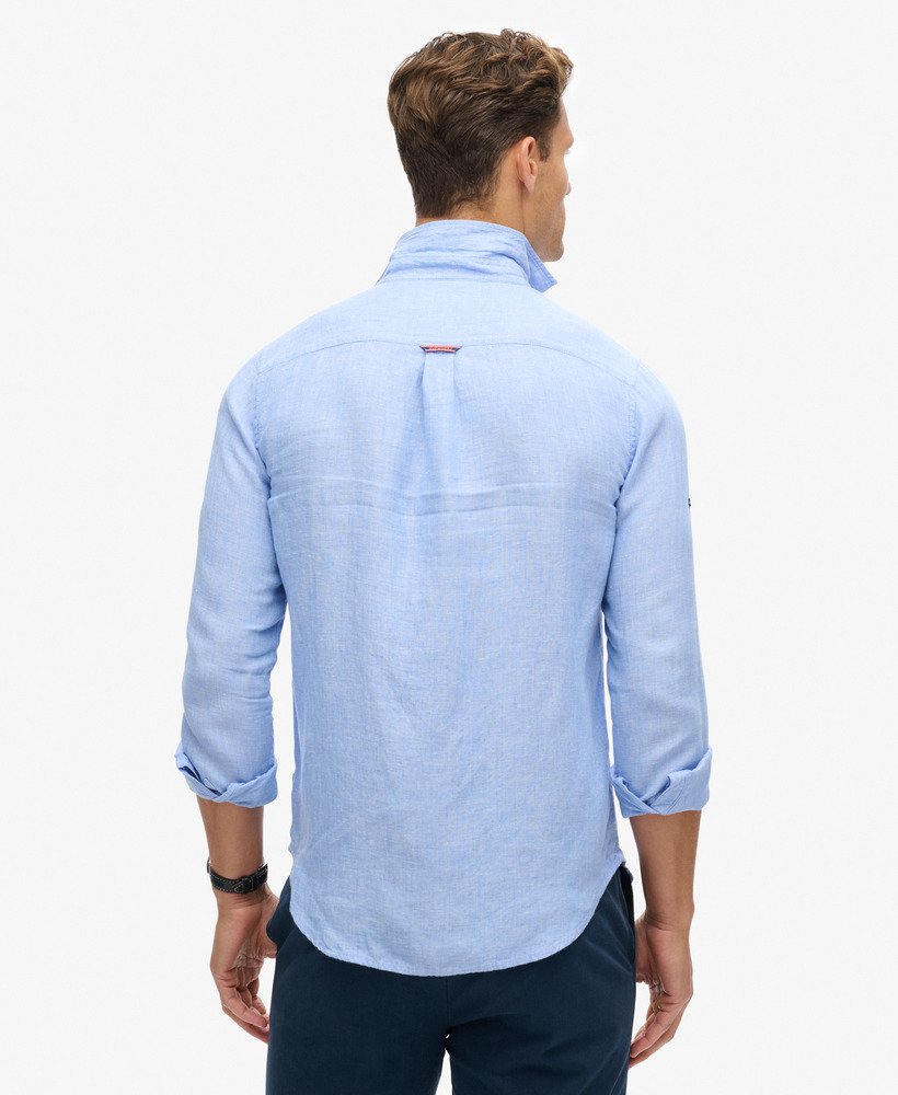casual linnen overhemd met lange mouwen in lichtblauw chambray.