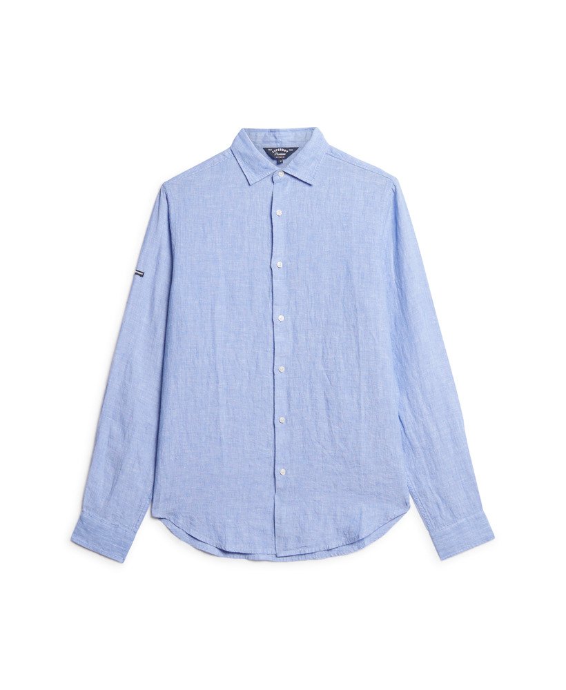 casual linnen overhemd met lange mouwen in lichtblauw chambray.