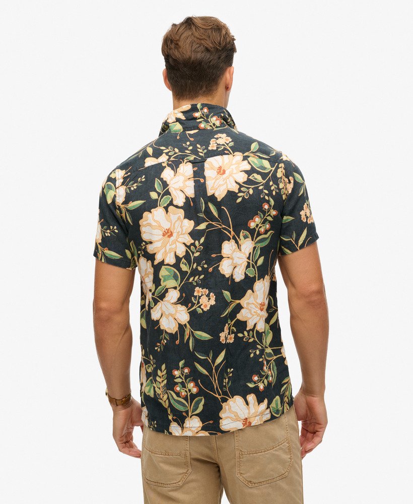 open kraag linnen overhemd met print in de kleur madeline navy.
