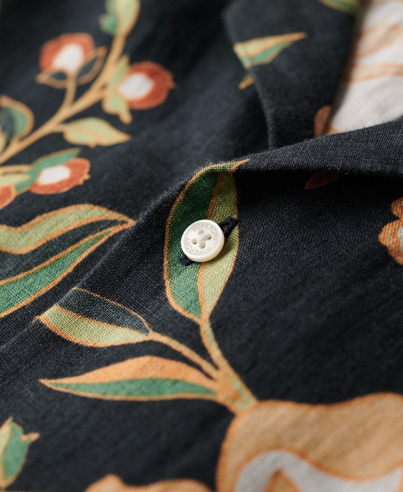 open kraag linnen overhemd met print in de kleur madeline navy.