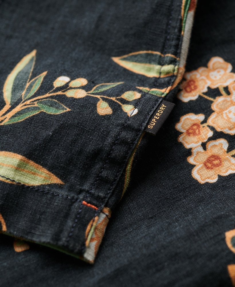 open kraag linnen overhemd met print in de kleur madeline navy.