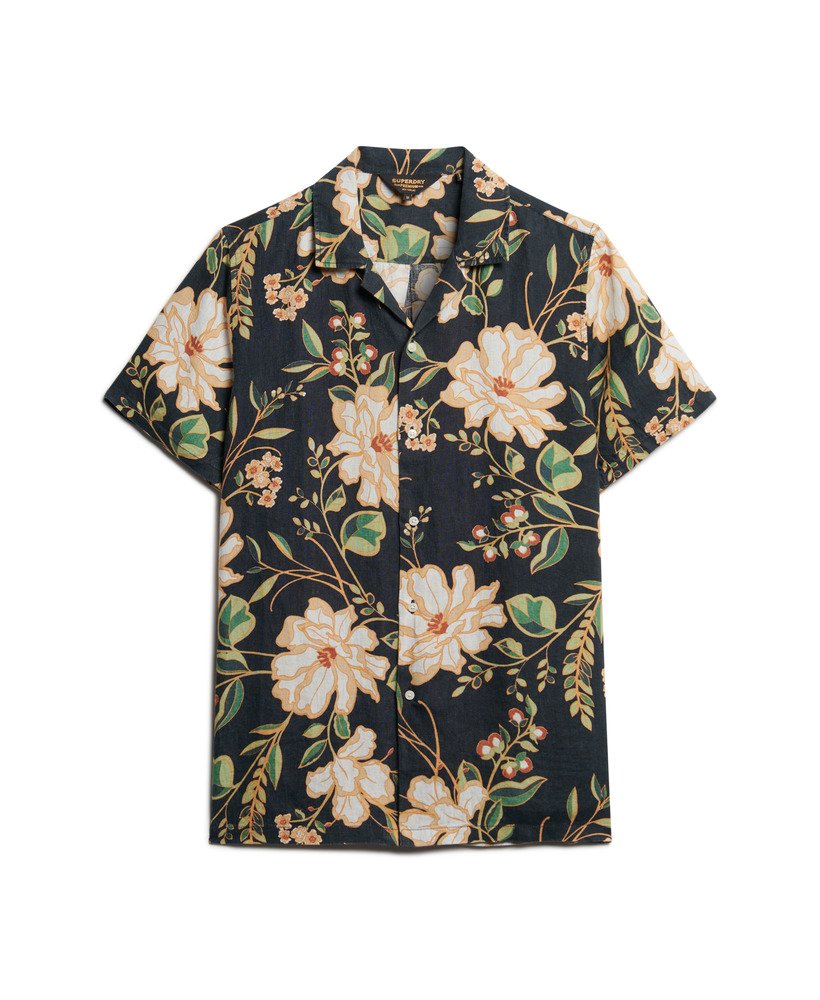 open kraag linnen overhemd met print in de kleur madeline navy.