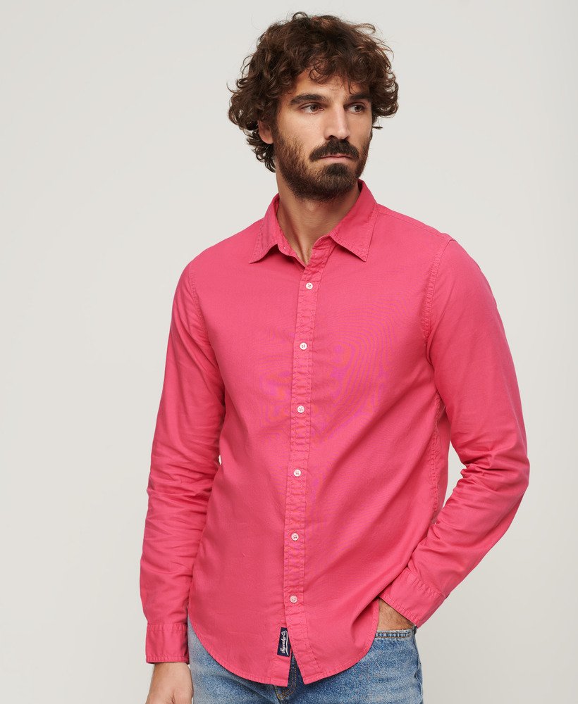 overgeverfd biologisch katoenen shirt met lange mouwen in punkroze.