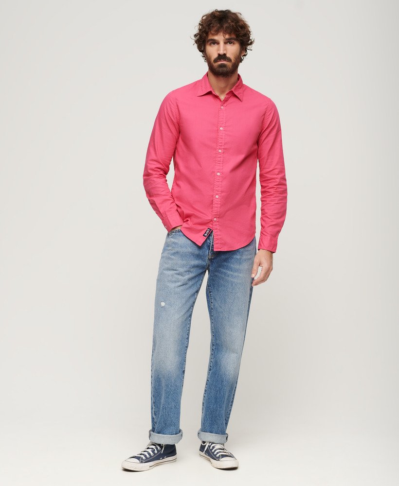 overgeverfd biologisch katoenen shirt met lange mouwen in punkroze.