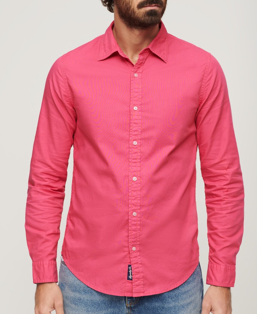 overgeverfd biologisch katoenen shirt met lange mouwen in punkroze.