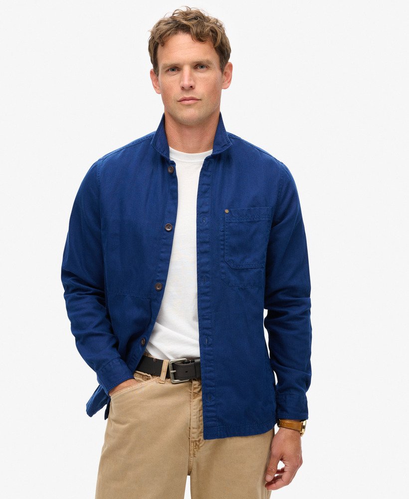 the merchant store - overhemd van linnenmix in supermarine navy