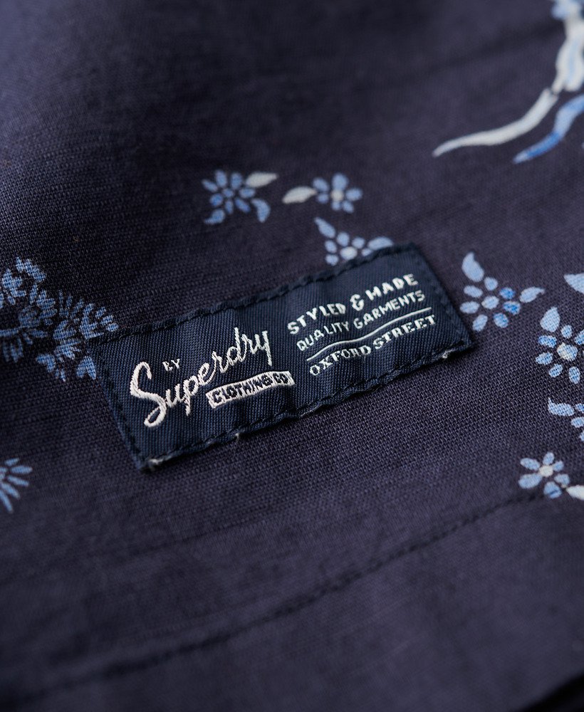 strandshirt met korte mouwen in indigo bloemenprint