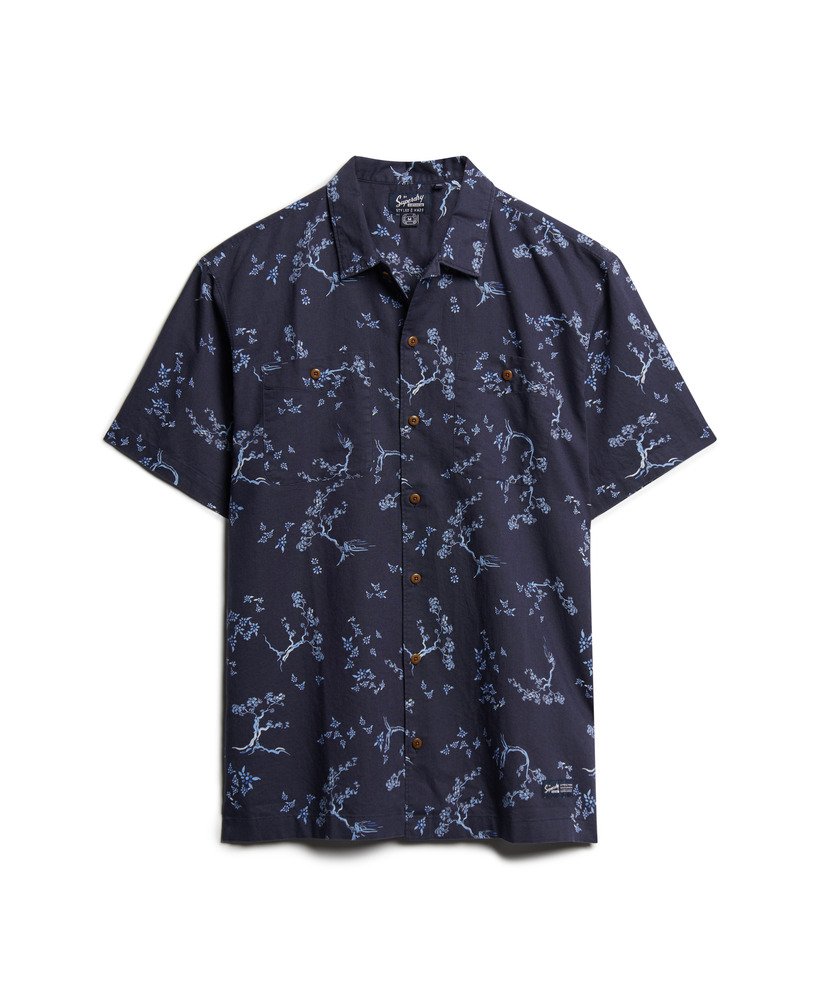 strandshirt met korte mouwen in indigo bloemenprint