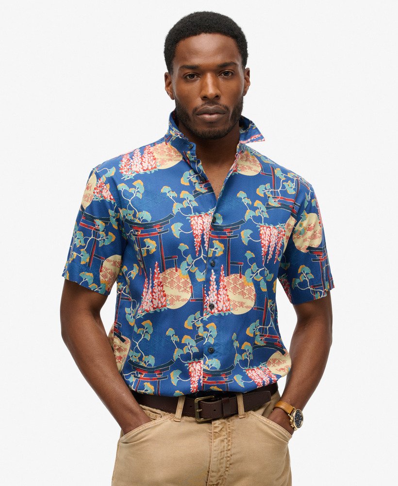 hawaiiaans overhemd in blauwe blauwe kleur
