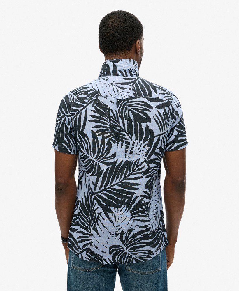open kraag linnen overhemd met print in philip palm blue