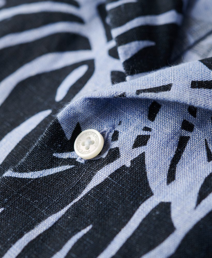 open kraag linnen overhemd met print in philip palm blue