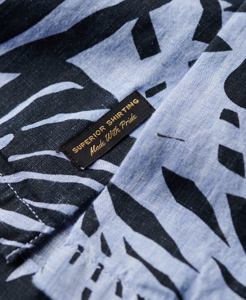 open kraag linnen overhemd met print in philip palm blue