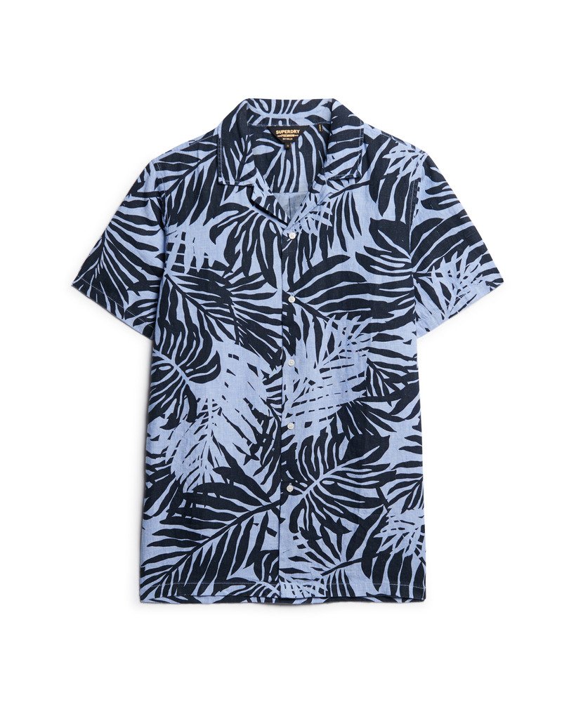 open kraag linnen overhemd met print in philip palm blue