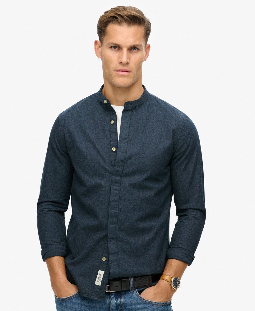 the merchant store - indigo grandad shirt in indigo micro texture