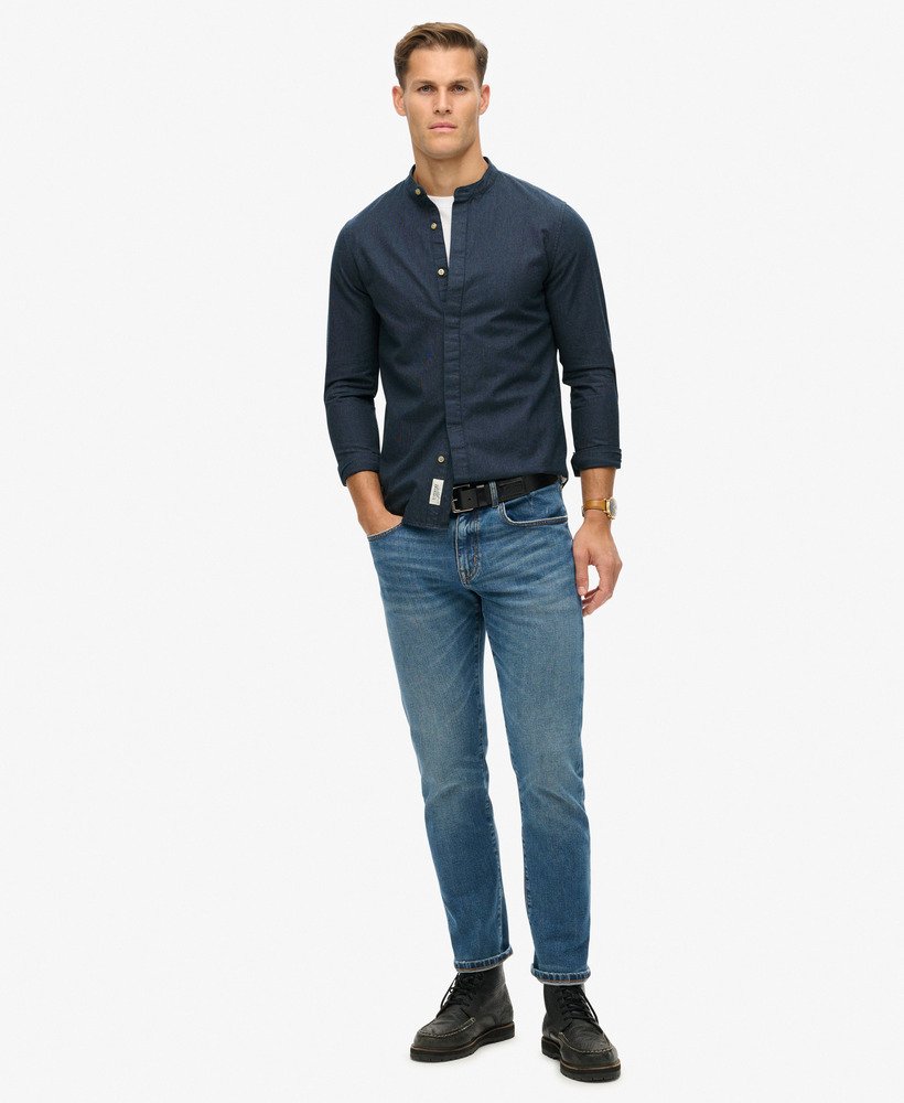 the merchant store - indigo grandad shirt in indigo micro texture