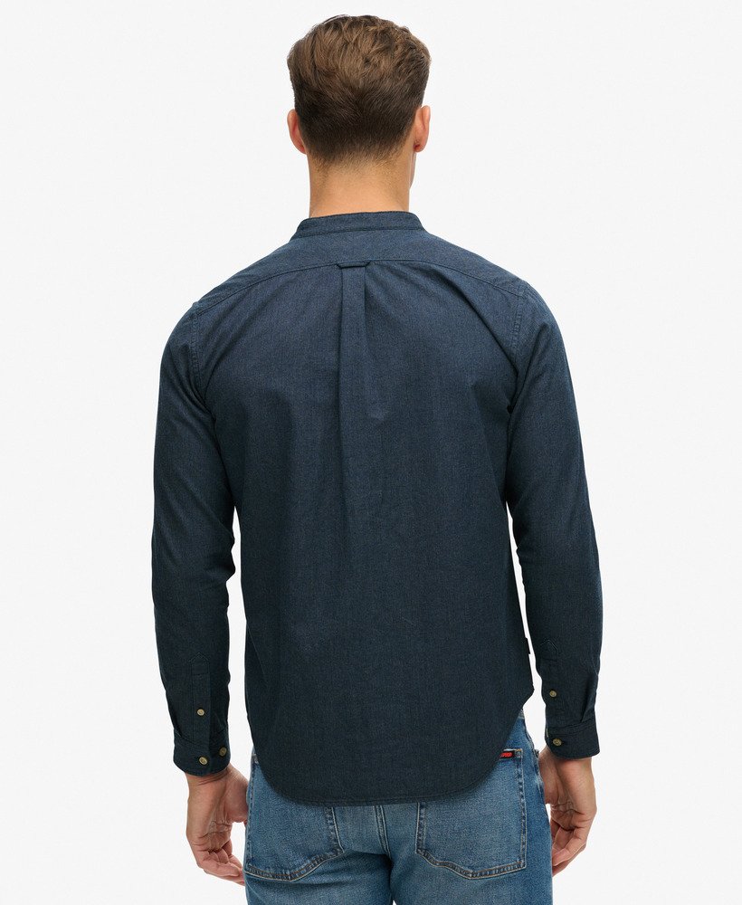 the merchant store - indigo grandad shirt in indigo micro texture