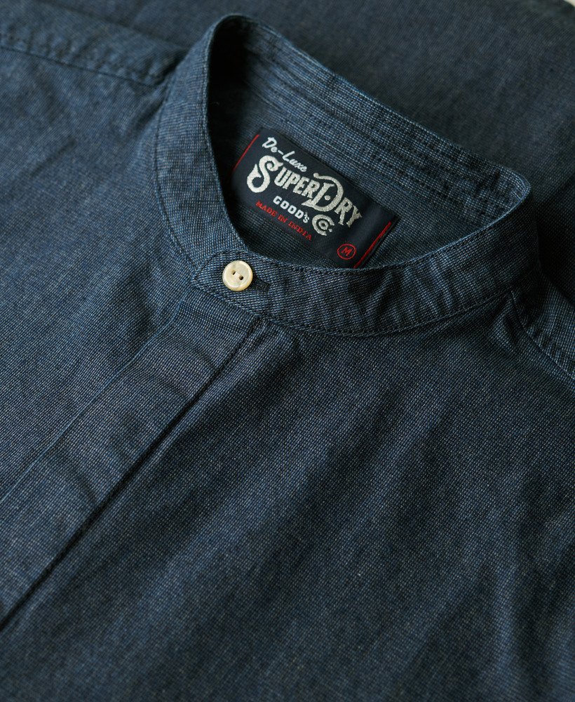 the merchant store - indigo grandad shirt in indigo micro texture