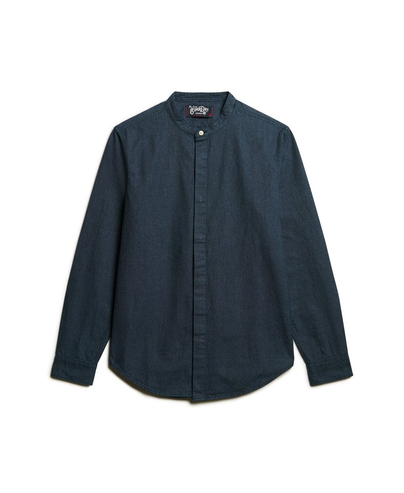 the merchant store - indigo grandad shirt in indigo micro texture