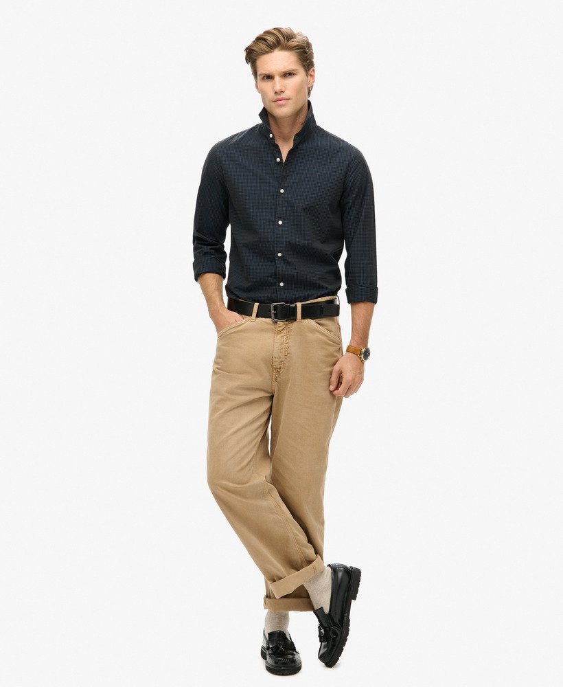 casual overhemd met lange mouwen in grijsmarineblauw ruitpatroon