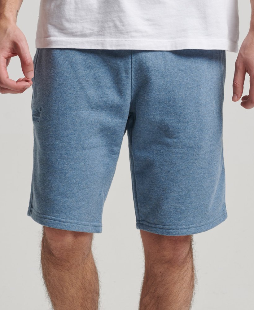 vintage jersey shorts met geborduurd logo in bluestone marl.