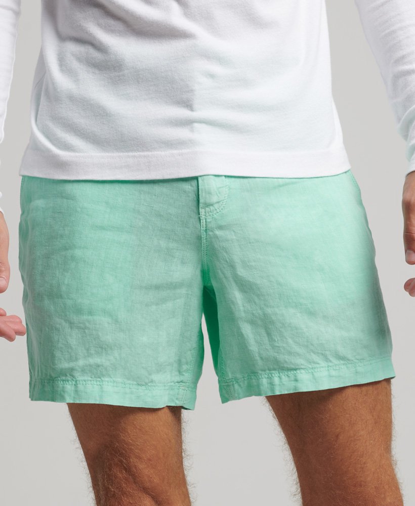 overgeverfde linnen shorts in zwembadblauw