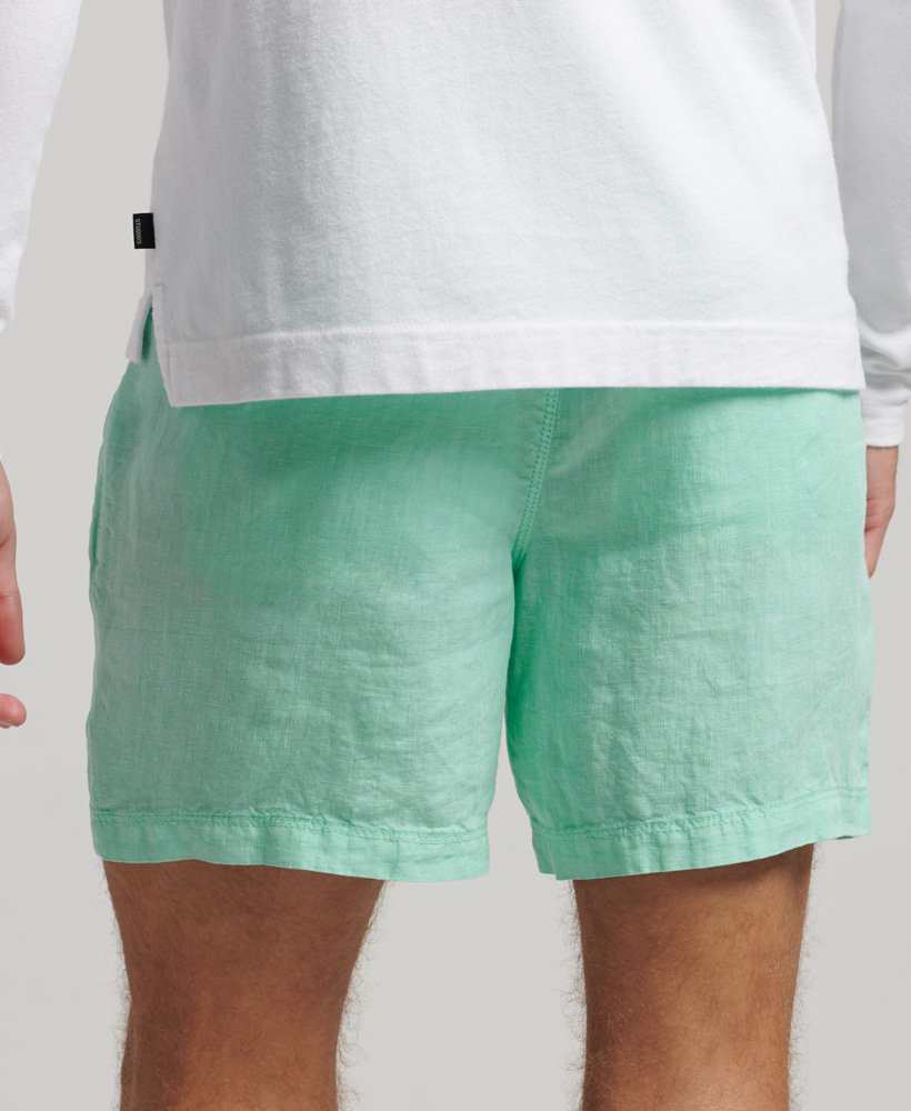 overgeverfde linnen shorts in zwembadblauw