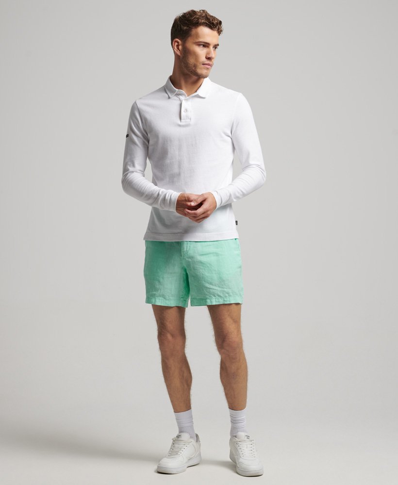 overgeverfde linnen shorts in zwembadblauw