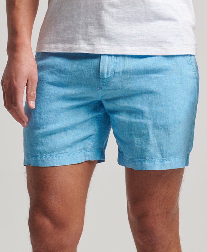 overgeverfde linnen shorts in carnavalsblauw