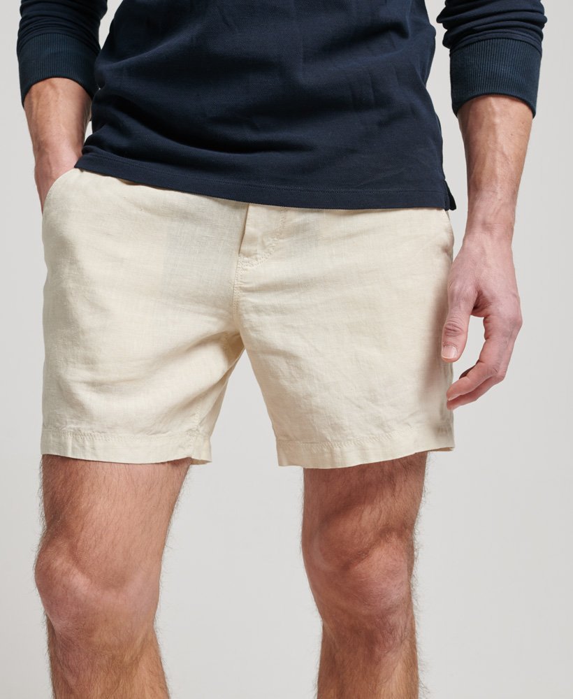 overgeverfde linnen shorts in berkenbeige