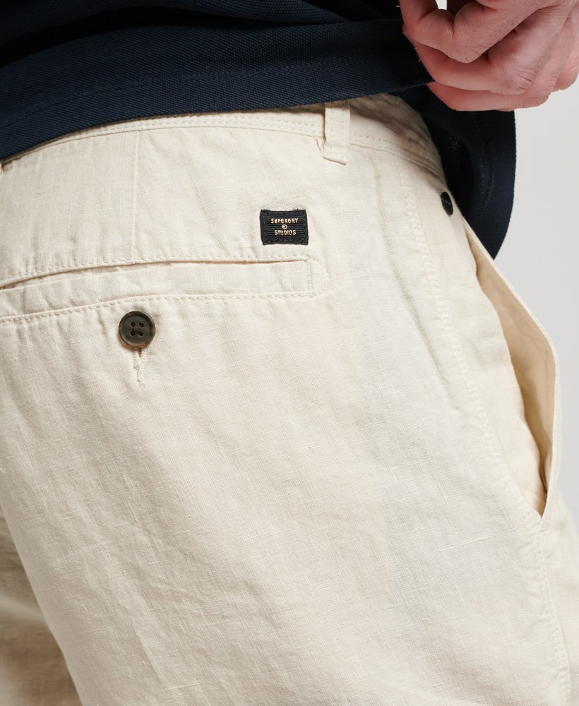 overgeverfde linnen shorts in berkenbeige