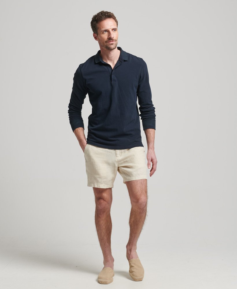 overgeverfde linnen shorts in berkenbeige