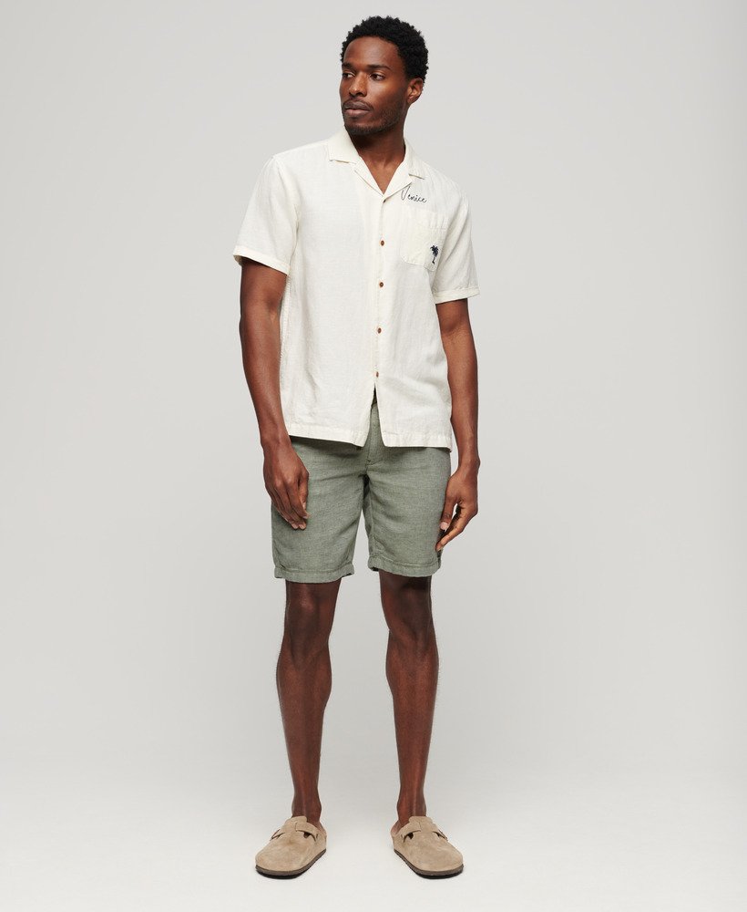 linnen shorts met trekkoord in saliegroenoptisch