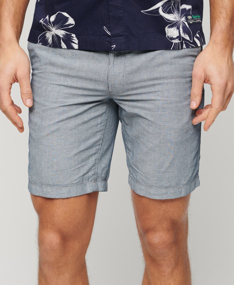 linnen shorts met trekkoord in marineblauwe strepen