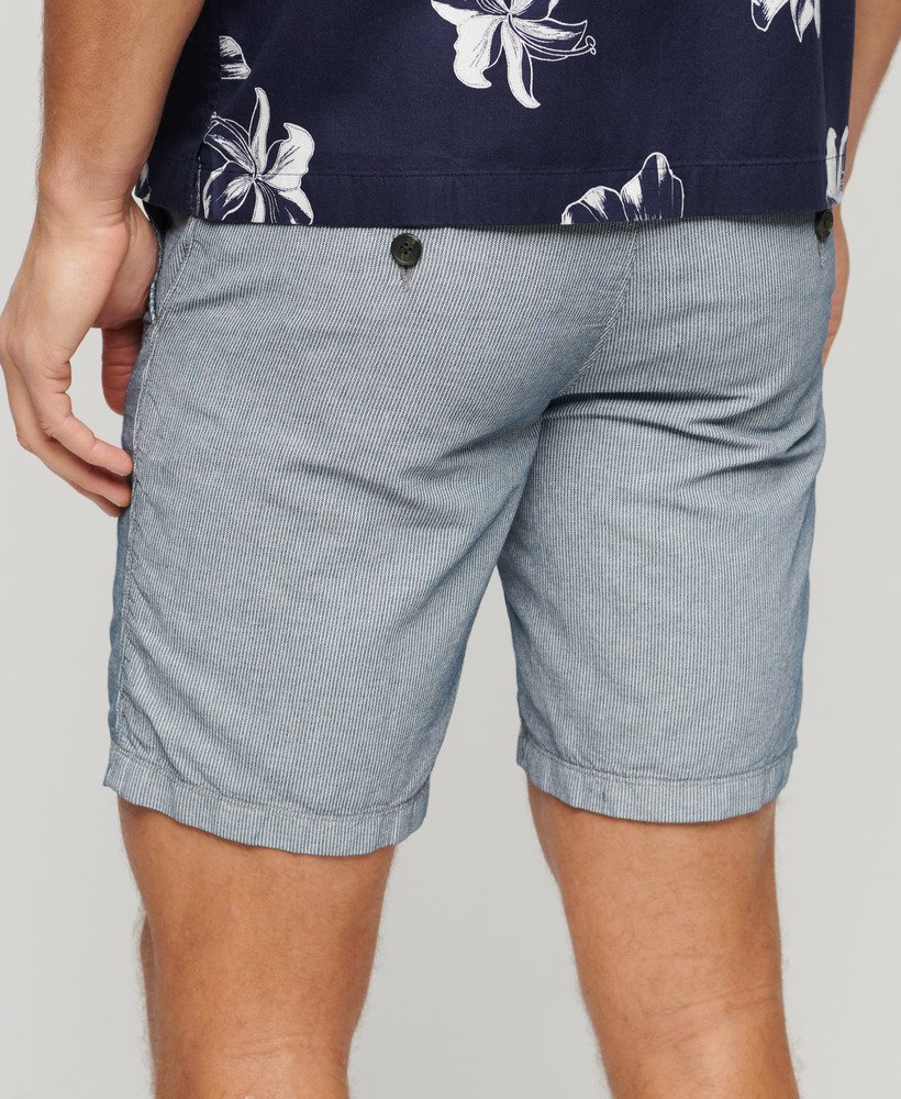 linnen shorts met trekkoord in marineblauwe strepen