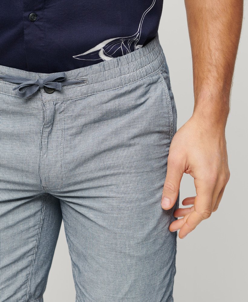 linnen shorts met trekkoord in marineblauwe strepen