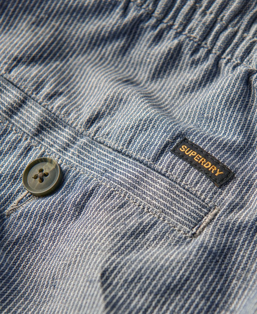 linnen shorts met trekkoord in marineblauwe strepen