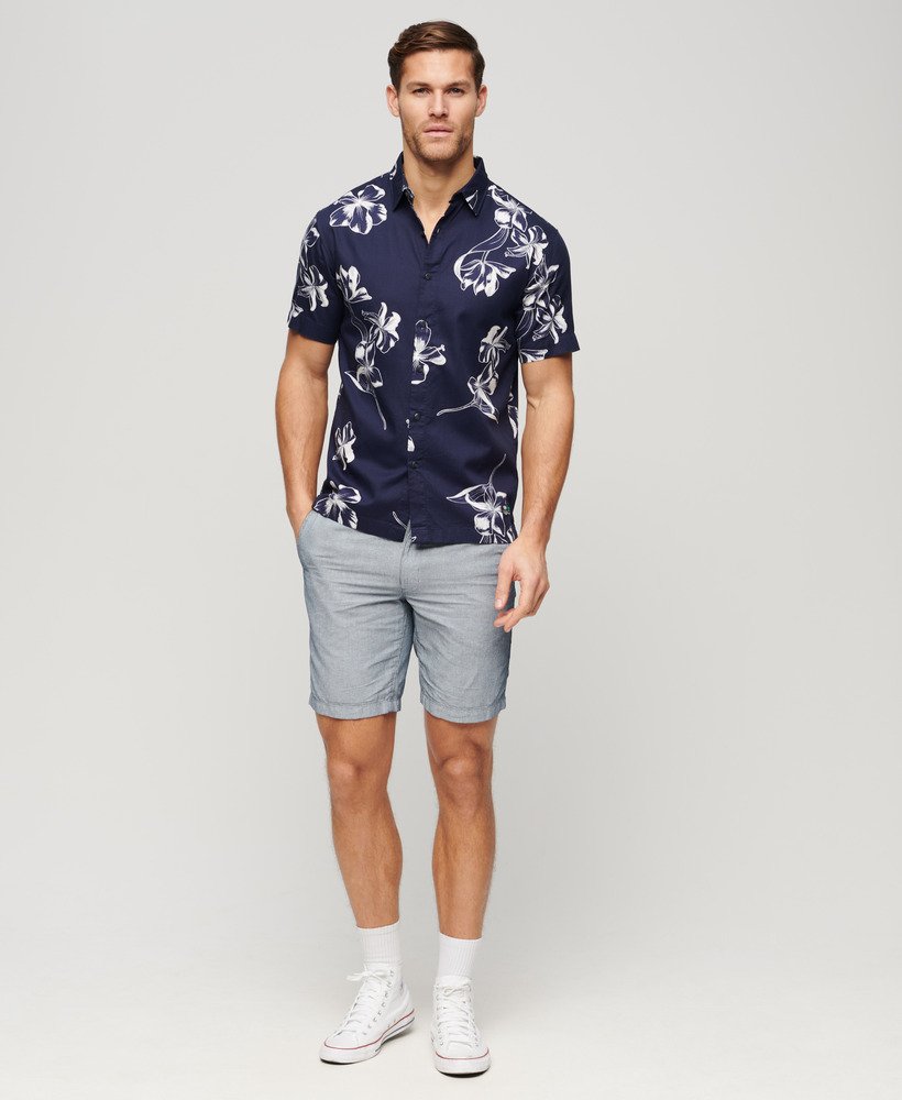 linnen shorts met trekkoord in marineblauwe strepen