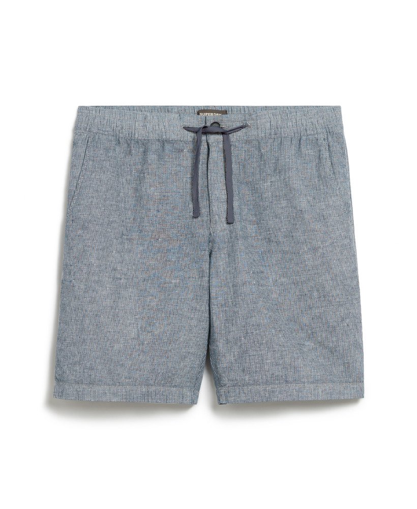 linnen shorts met trekkoord in marineblauwe strepen