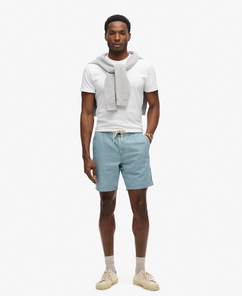 indigo bermuda shorts in gewassen indigo krijtstreep