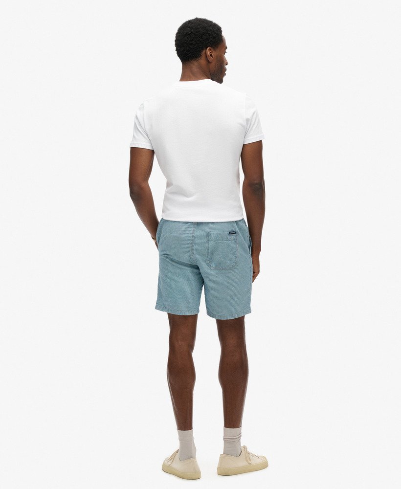 indigo bermuda shorts in gewassen indigo krijtstreep