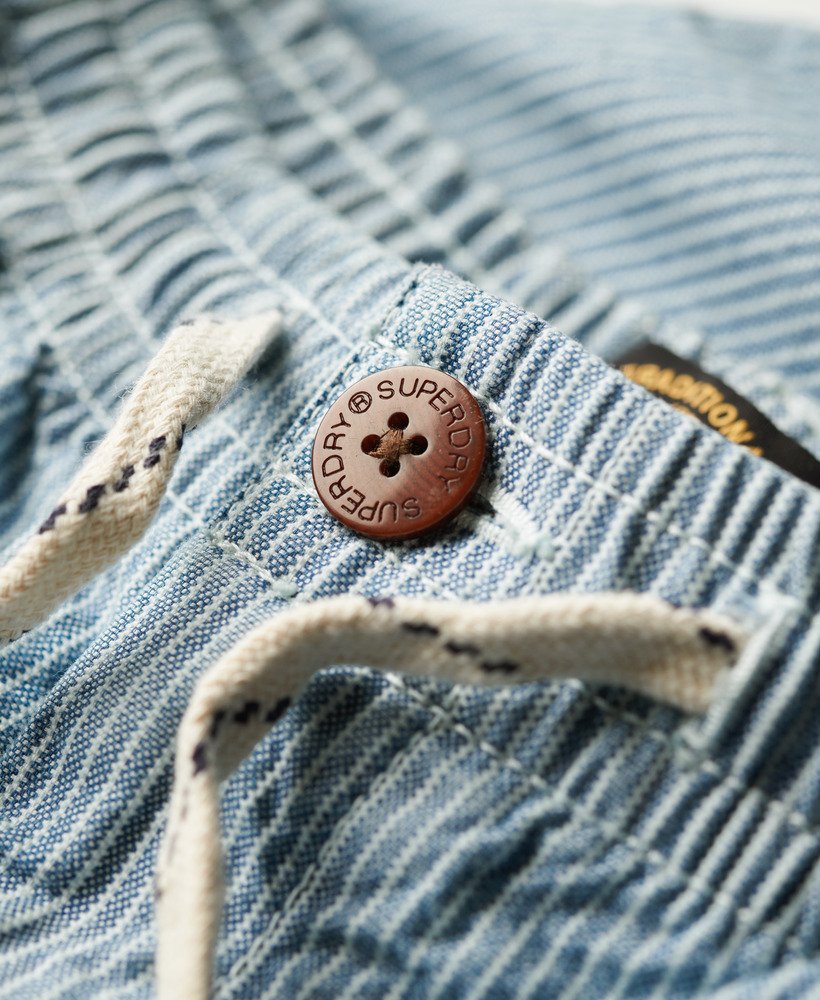 indigo bermuda shorts in gewassen indigo krijtstreep