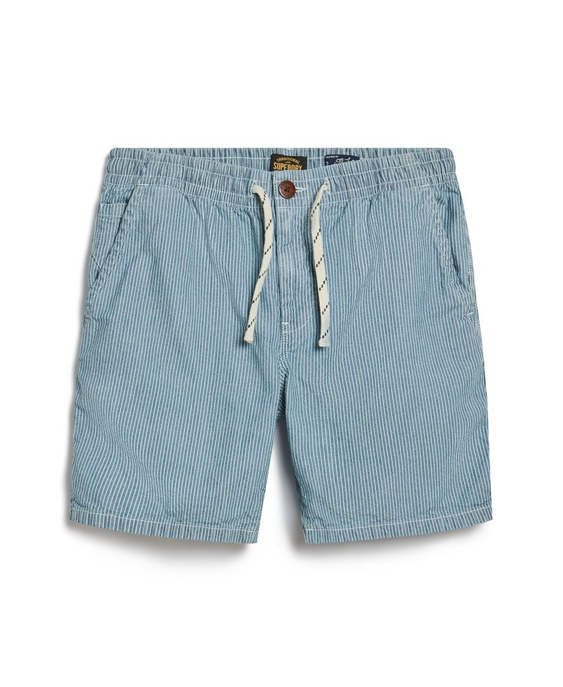 indigo bermuda shorts in gewassen indigo krijtstreep